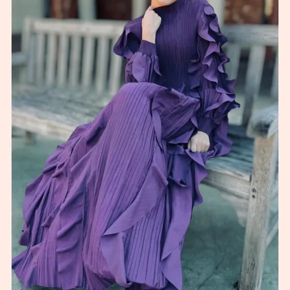 Elegant Purple Asymmetrical Dress - Picture 3 of 4